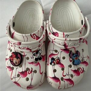 CROCS Kids White and Pink Flamingo Clogs with Cartoon Charms